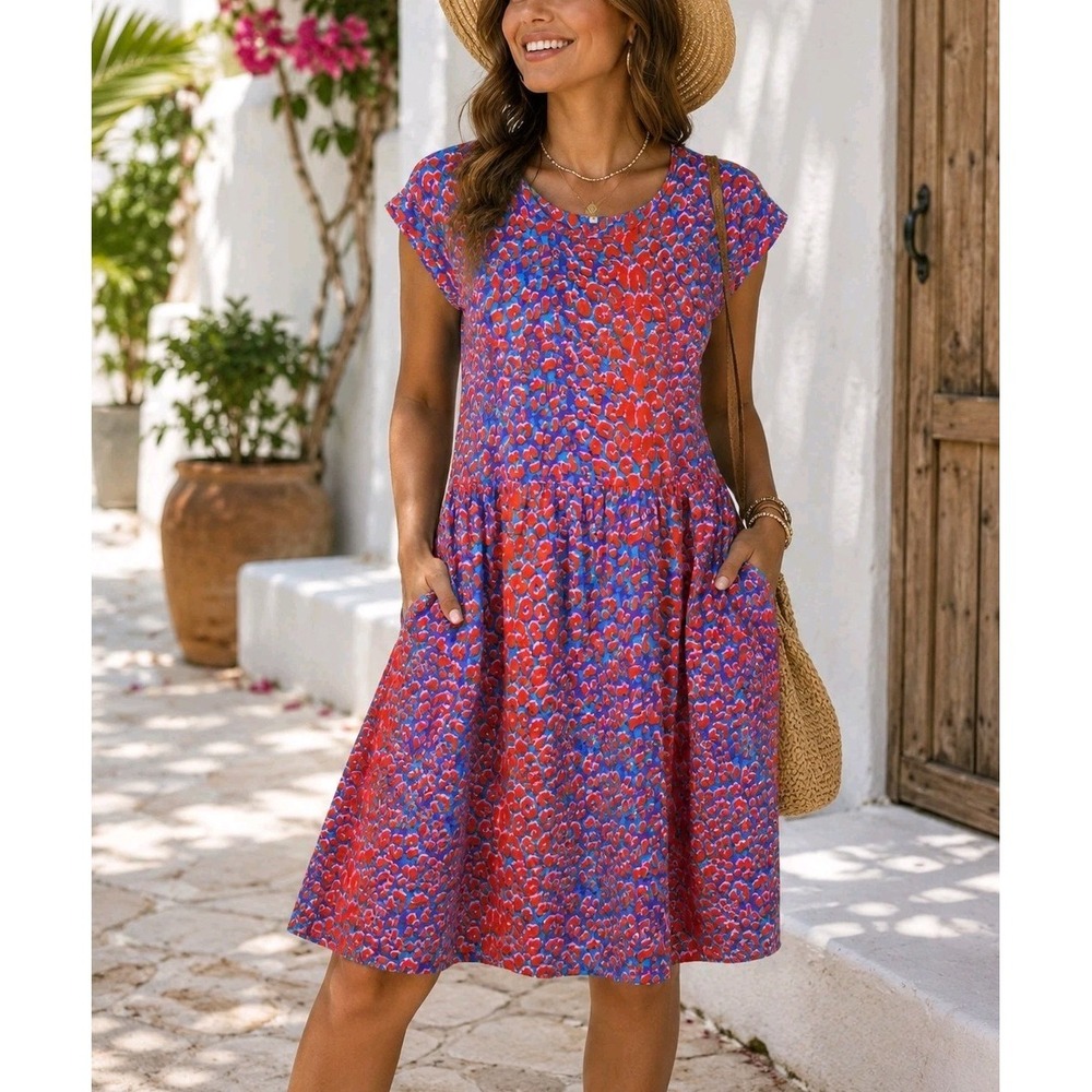 Next Colorful Leopard Print Summer Dress Women Size 16 Bright Casual Vacation...
